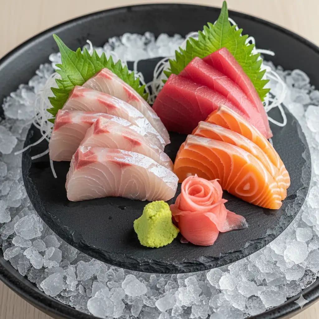 Fresh sashimi platter at Izakaya Baku Pattaya — tuna, salmon, yellowtail